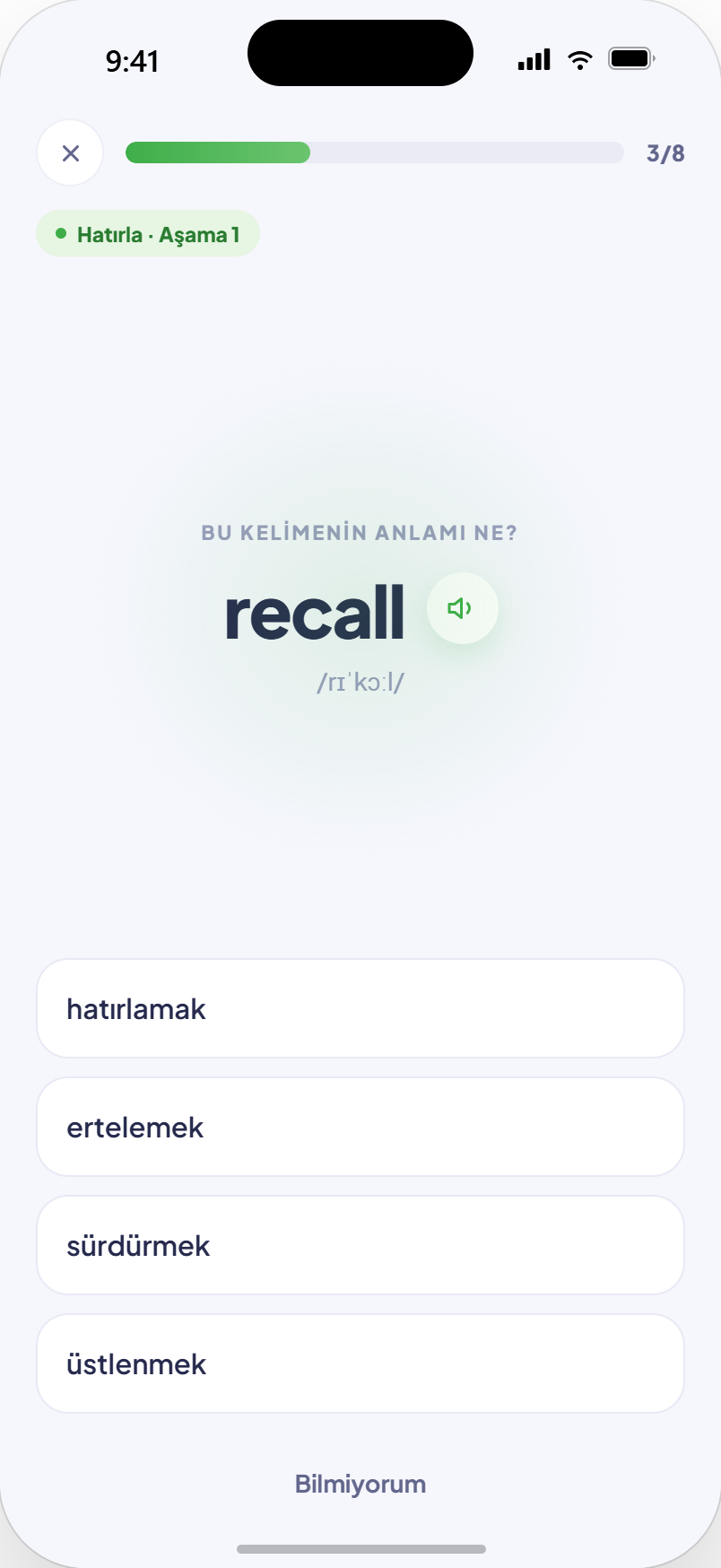 Çalışma ekranı: çoktan seçmeli soru